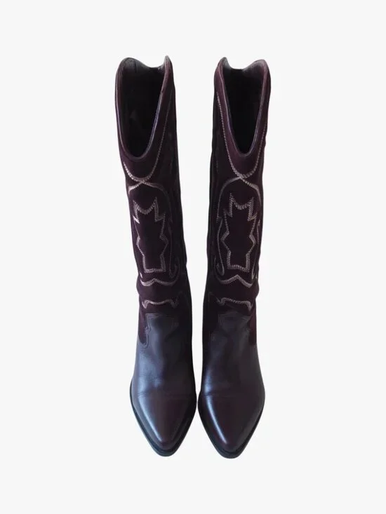 (LIKE NEW) ZARA | 100% LEATHER "EMBROIDERED LEATHER COWBOY BOOTS" - Picture 3 of 5